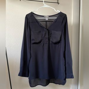 Navy Blue Long Sleeve Blouse